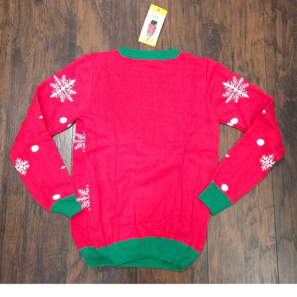 Christmas Sweater Naughty or Nice Flippable Sequins Size Small Red Green New - Picture 3 of 3